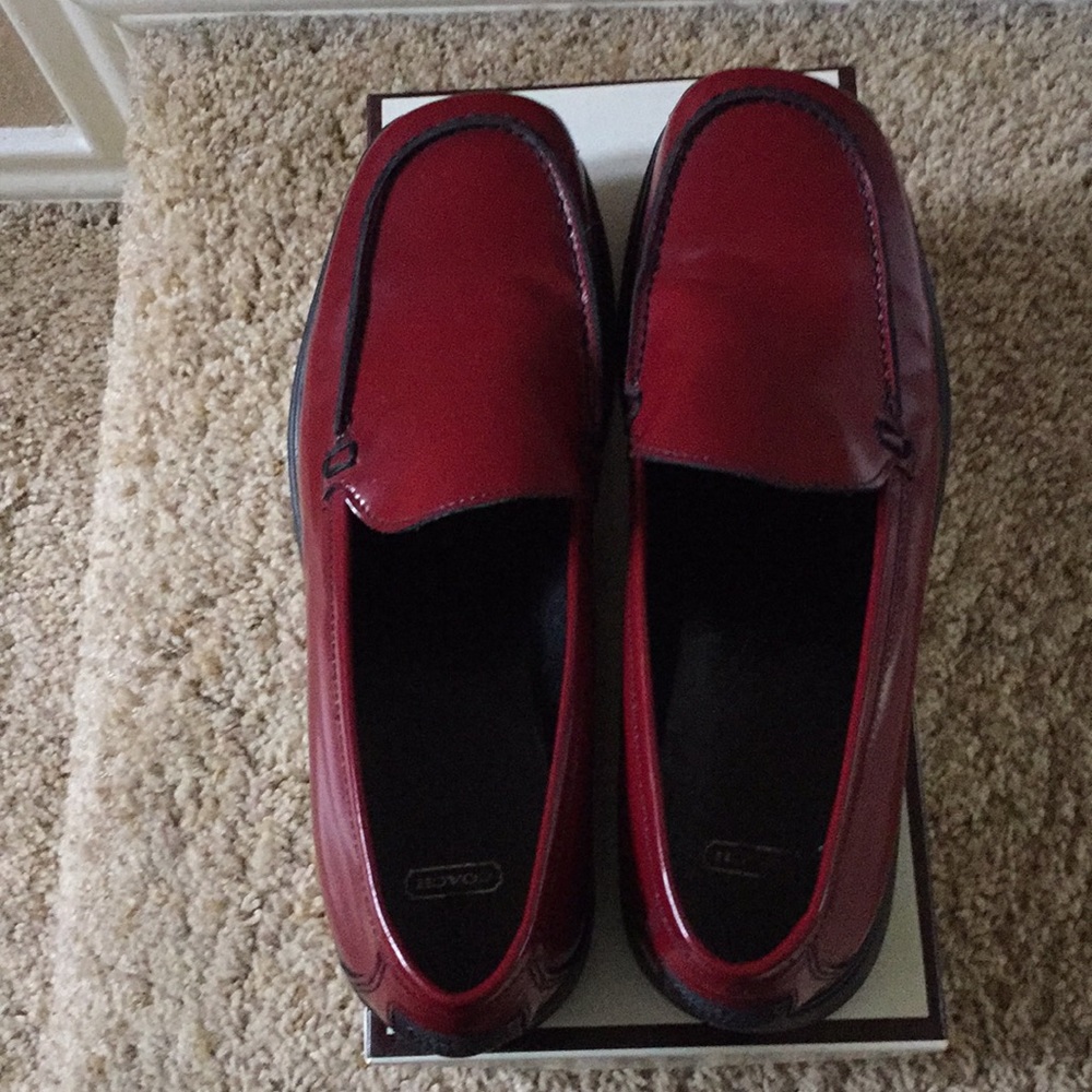 Red leather Coach loafers, size 8.5